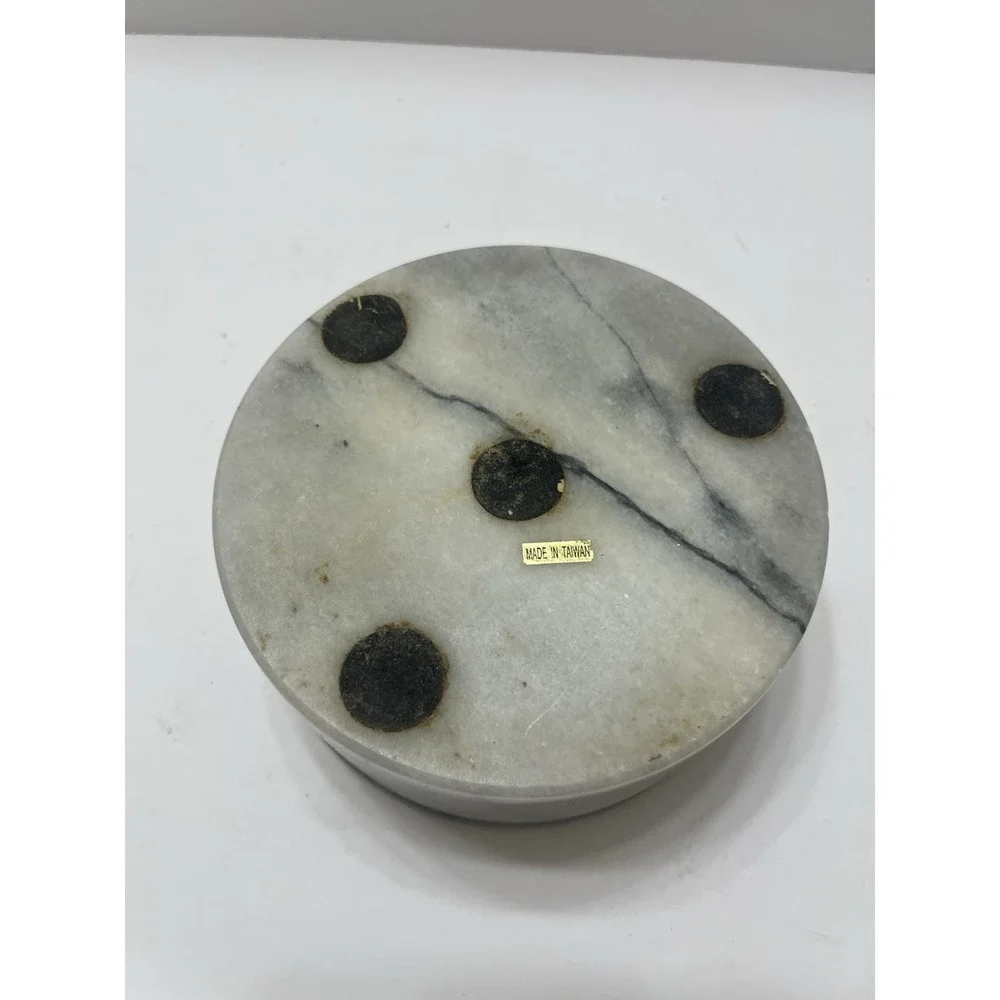 Gray Marble Spice Container Swivel Lid 2 Compartments 3lbs Round 5x2